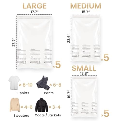 TAILI 15 Travel Compression Bags, Roll Up Space Saver Bags (5 Small+5 Medium+5 Large), Hand Roll Packing Storage Bags for Luggage, Suitcase and Cruises, No Pump or Vacuum Needed, Cream - Thumbnail 2