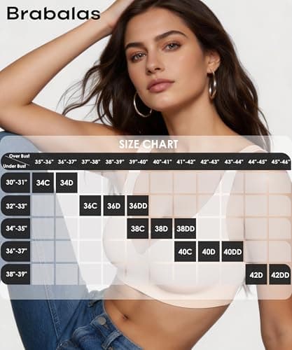 Brabalas Wireless Bras for Women (34C-42DD), Extremely Comfortable Seamless Bra Mesh Bralettes Adjustable Straps Everyday Bra 40C Nude - Thumbnail 6
