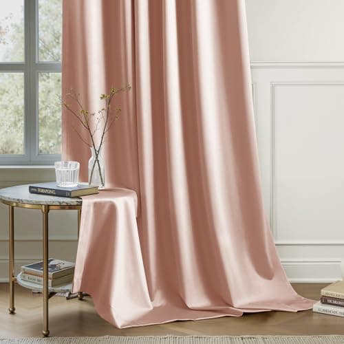 HOMEIDEAS 100% Blackout Faux Silk Blush Pink Curtains 52W x 84L 2 Panels - Thumbnail 6