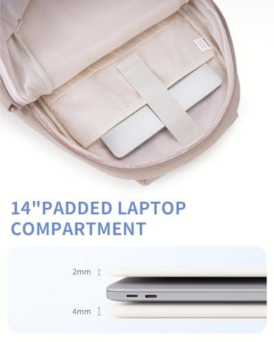 WANDF Initial Laptop Backpack for Women, Quilted Puffer 14 Inch College Backpack, Personalized Water-Resistant Travel Backpack Daypack (Khaki Z) - Thumbnail 4