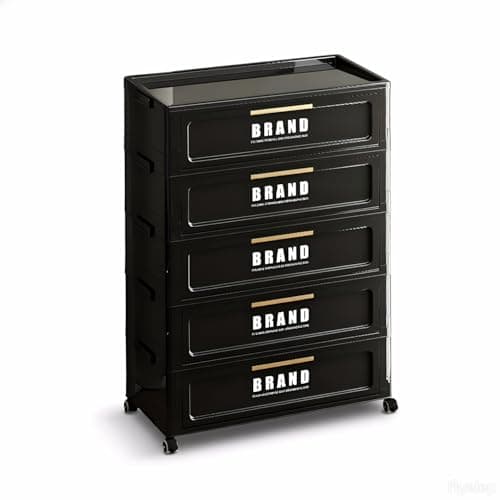 300QT 5-Tier Foldable Storage Cabinet with Magnetic Door & Wheels, Dorm Room Stackable Organizer, Space-Saving Unit for Apartment, Living Room, Pantry, Office (Black) - Image 1
