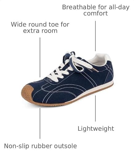 QIY Womens Blue Sneakers Comfortable Casual Shoes for Women Lace up Blue Wide Toe Tennis Shoes Womens Fashion Sneakers Size 8 - Thumbnail 3