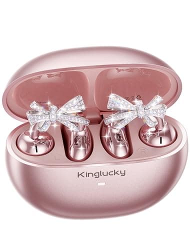 Kinglucky Jewelry-Inspired Clip-On Earbuds with Bow Earrings, Comfortable Fit & 50H Playtime Open Ear Bluetooth 5.4 Wireless Headphones for Women, Small Ears, Sports & Workouts (Pink) - Image 1