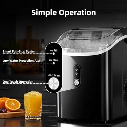 Antarctic Star Nugget Ice Maker Countertop, 34Lbs/24H, Soft Chewable Ice, Self-Cleaning, Portable Ice Machine, Fast Making in 8 Mins, Ice Basket & Scoop, Stainless Steel Black - Thumbnail 4