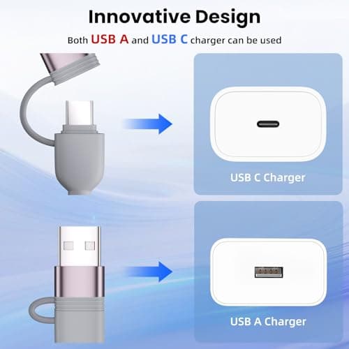 Travel Multi Charging Cable, 5 in 1 Charging Cables for Multiple Devices, Nylon Universal Phone Charger Cord USB A/C to Type C/Micro USB/IP for iPhone17/16/15/14/Phone&Pad (2Pack,4FT)Gray+Brown - Thumbnail 2