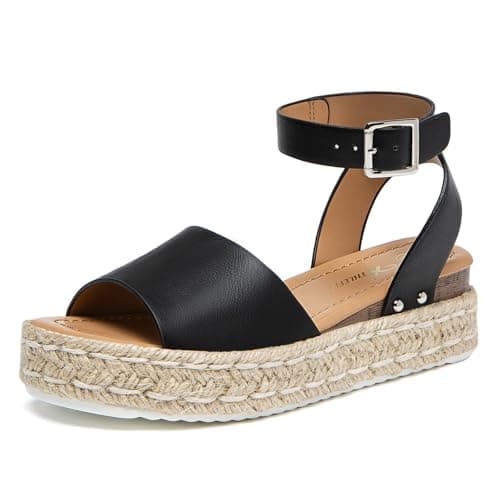 Athlefit Black Platform Sandals Espadrille Wedge Sandals Women Comfortable Beach Vacation Flatform Sandals Black Size 7 - Image 1
