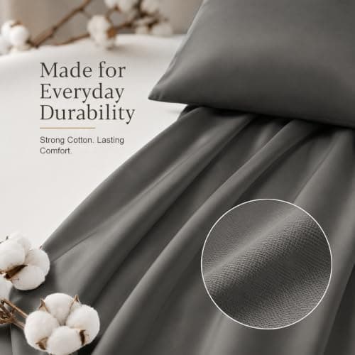 HYPREST Egyptian Cotton California King Sheets - 18 Inch Deep Pocket Cal King Size, Luxury Soft & Crisp Bed Sheets Set, Oeko-TEX Certified, Durable Cooling Hotel Bedding, Grey - Thumbnail 6