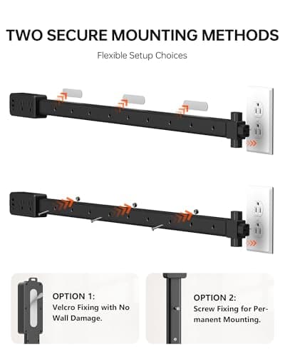 Electrical Outlet Extender Stick Black with 4-Way Flat Plug | Extends 8"-36" | Outlet Extender with 2AC Outlets, 2USB-A & 1USB-C Ports | Socket Expander Access Hard-to-Reach Outlets Bed Sofa Behind - Thumbnail 6