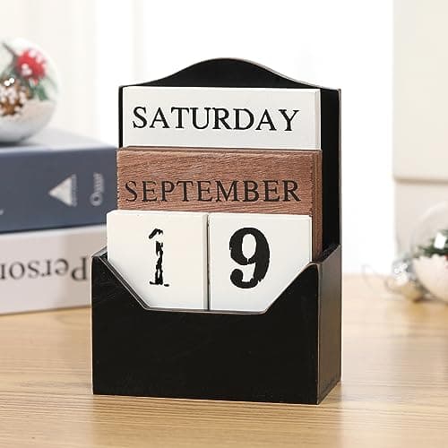 Perpetual Calendar Wooden Blocks Calendar for Home Valentines Day Gift Decor Office Decorations Desk Date Week Month Accessories (Black Calendar) - Thumbnail 6