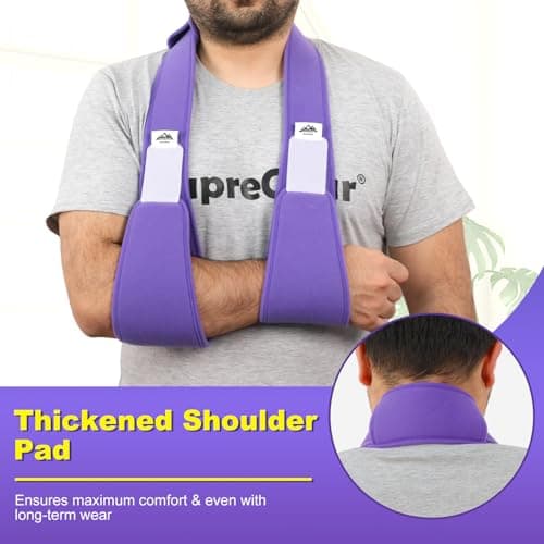 supregear Arm Sling Shoulder Immobilizer, Rotator Cuff Support Brace, Lightweight Comfortable Sling for Shoulder Injury, Broken, Dislocated, Fracture, Strain, Left Right, Men Women, Purple - Thumbnail 3