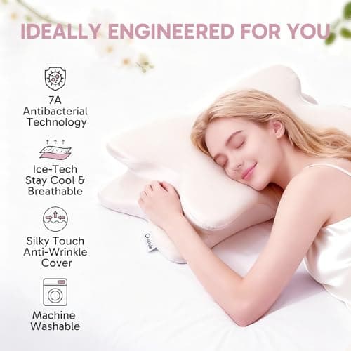 Ergonomic Butterfly Memory Foam Pillow for Neck Back Pain Relief, Cervical Support, Breathable Ice Silk Anti-Wrinkle Cover, SGS Certificates, Side Back Stomach Sleeper, Medium Thickness 25.6×16.9×5.1" - Thumbnail 2