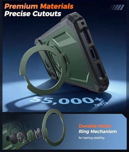 FNTCASE for iPhone 17 Pro-Max Case: [360 Spin Magnetic Ring Kickstand] [Compatible for MagSafe] [Screen Protector] Heavy Duty Military Grade Protection Protective Phone Case with Stand Green - Thumbnail 6