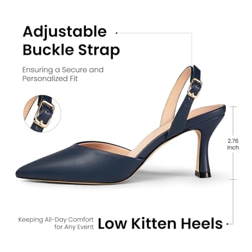 Athlefit Closed Pointed Toe Heels for Women Dress Work Wedding Party Slingback Stiletto Pumps Shoes Navy Size 8.5, SAPU2606W - Thumbnail 4