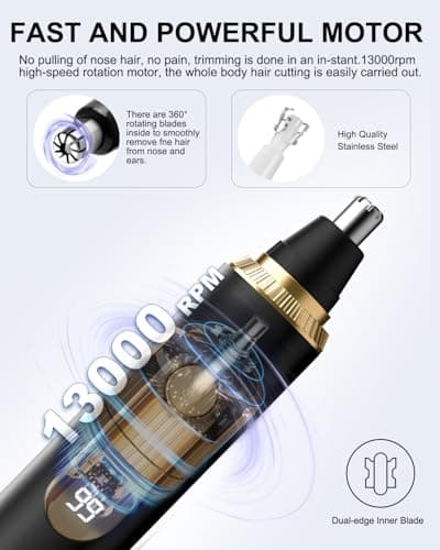 RAXMETRY Nose Hair Trimmer for Men and Women,2026 Professional Painless IPX7 Waterproof Eyebrow & Facial Hair Trimmer,USB Rechargeable with LED Display Dual-Edge Blades for Smoother Cutting,BlackGold - Thumbnail 3