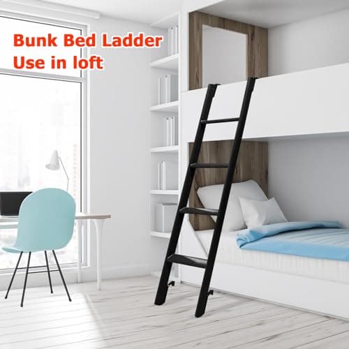 RV Bunk Bed Ladder, 55" Interior Adjustable Travel Trailer Twin Bed Step Ladders with 4 Hooks and Foot Caps, Heavy Duty Metal Dorm loft Camper Ladders, Portable Stairs Steps, Load 330 LBS - Thumbnail 6