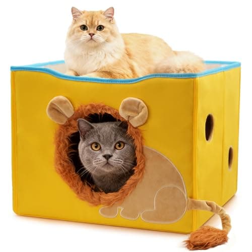 CWV Interactive Cat Toys for Indoor Cats, Kitten Toys with Scratch Pad， Cat Hideaway with Peekaboo Holes, Lion Cat House Cave with Soft Pillow - Image 1