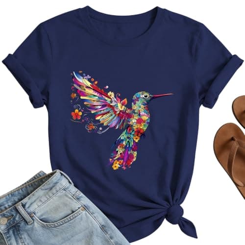 Hummingbird Shirts for Women - Cute Flower Bird Graphic Shirt Animals Lover Tops - Image 1