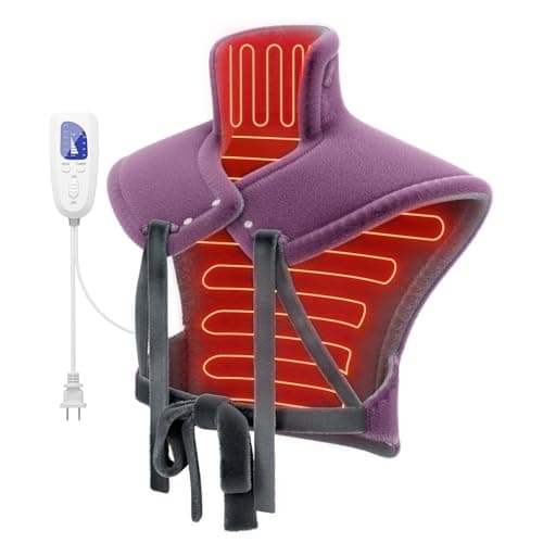 reliefRX Mothers Day Gifts Snug-Fit Heating Pad for Neck,Shoulders & Back - 4-Strap Ultra Secure Fit, CoreMatrix™ Rapid Heating, Pain Relief, Soft Washable Fabric, 6 Heat, 4 Timers- Purple - Image 1