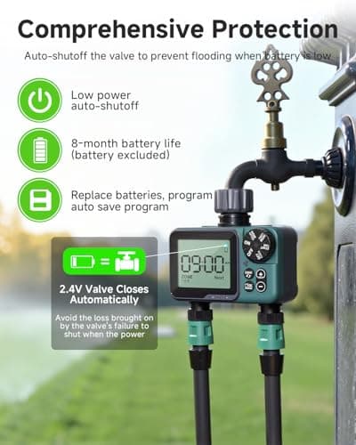 Sprinkler Timer 2 Zone & Digital Water Timer for Garden Hose, Yard, Lawn, Pool – Programmable Irrigation Controller with Rain Delay, IP66 Waterproof Auto & Manual Irrigation System - Thumbnail 6