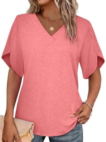 Tops for Womens Summer Spring Short Sleeve Shirts Blusas Casuales De Mujer Bonitas Beach Vacation Clothes Fashion Clothing Pink L - Image 1