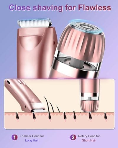 Bikini Trimmer for Women- LED Light Electric Razors for Women for for Face, Bikini, Body, Leg, USB Rechargeable Facial Hair Removal, IPX7 Waterproof Electric Shaver, Painless & Flawless - Thumbnail 3