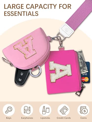 LIMKRIAN Initial Wristlet Wallets for Women，Small Dual Pouch Wristlet, Personalised Keychain Wallet, Mini Zip Around Coin Pouse, Monogrammed Wristlet (Letter C) - Thumbnail 4