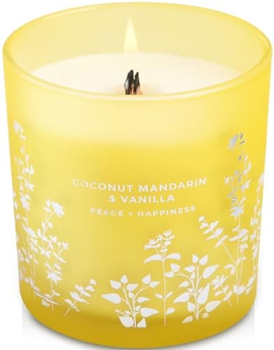 Coconut Mandarin Vanilla Wood Wick Candle | 10.6oz Yellow Glass Jar Soy Scented Candle for Home | Tropical Citrus Candles | Coconut Vanilla Aromatherapy Candle | Summer Beach Gift for Women & Men - Image 1