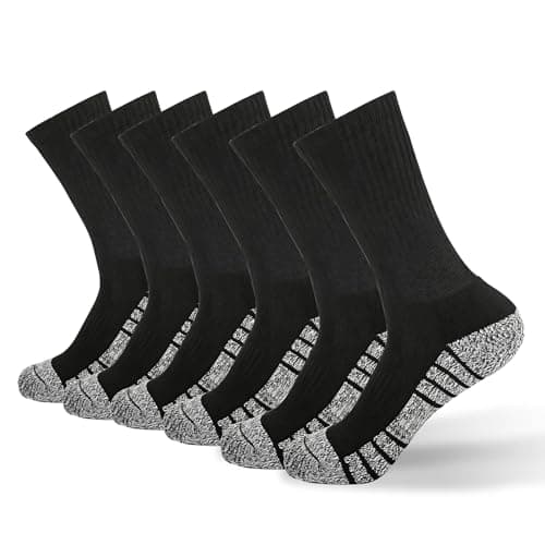 Ycets Black Crew Socks, Athletic Socks Cushioned Running Hiking Cycling Thick Cotton Support Long Adult Socks,6 Pairs - Image 1
