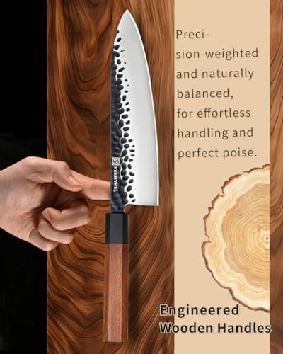 KEEMAKE 8 Inch Chef Knife, Japanese Hand Forged High Carbon Steel Kitchen Knives with Ergonomic Rosewood Handle, Ultra Sharp Durable Professional Gyuto Knife for Meat & Veggie Slicing - Thumbnail 4