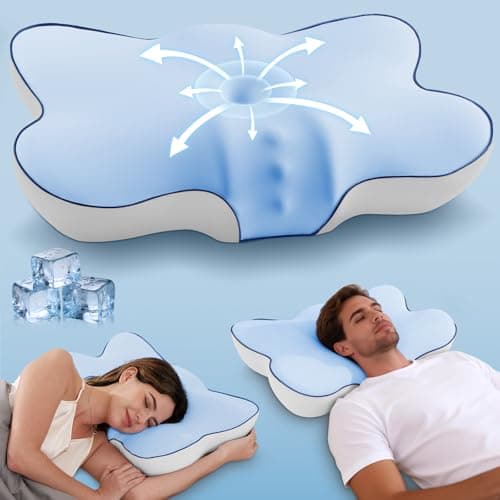 Cervical Pillow for Neck and Shoulder, Ergonomic Side Sleeper Pillow for Pain Relief, Cooling Memory Foam Pillows for Sleeping, Contour Pillow Orthopedic Bed Pillow for Back Stomach Sleepers (Blue)