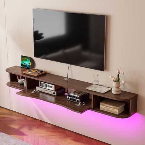 FurniNova Floating TV Stand,70'' Wall Mounted TV Cabinet,Floating TV Console,Under TV Shelf with 1 Door and 2 Cabinets for TVs up to 75''(Walnut) - Thumbnail 4