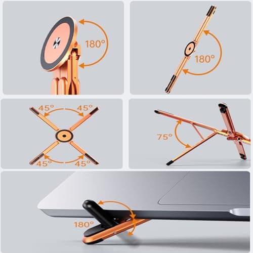 Laptop Stand for Desk, Foldable Aluminum Alloy Magnetic Computer Riser, Ergonomic 8-Level Adjustable Height Travel Laptop Holder,Multi-Functional Stand for 10–16"Laptop,4–13" Tablet and Phone - Thumbnail 6