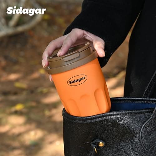 Sidagar Travel Coffee Mug 10 oz Ceramic Lined Tumbler, Double Wall Stainless Steel Coffee Cup with Lid, Vacuum Spill Proof Mini Water Bottle, Insulated Thermal Mug for Home Office, Orange - Thumbnail 4