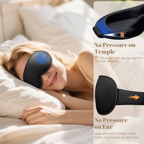 Vynix Sleep Mask for Men Women - 100% Blackout Eye Masks for Sleep, Zero Pressure 3D Sleeping Mask, Adjustable Light Blocking Eye Cover Blindfold for Travel, Nap, Night Work, Office - Black - Thumbnail 5
