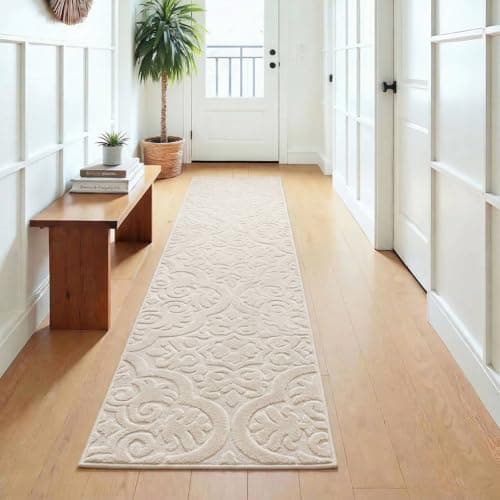 U'Artlines 2x8ft Hallway Runner Rug, Non Slip Washable Kitchen Rugs, Neutral Beige Modern High-Low Pile Rug Soft Cozy Floor Carpet Runners for Hallways Entryway Laundry Room Kitchen Bathroom - Image 1