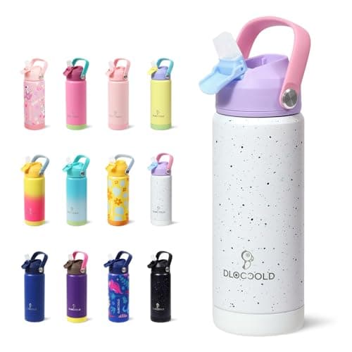 DLOCCOLD Kids Insulated Water Bottle with Leak Proof Straw Lid, Double Wall Vacuum Stainless Steel Water Bottle with Silicone Boot, Reusable Tumbler for Travel, Boys, Girls
