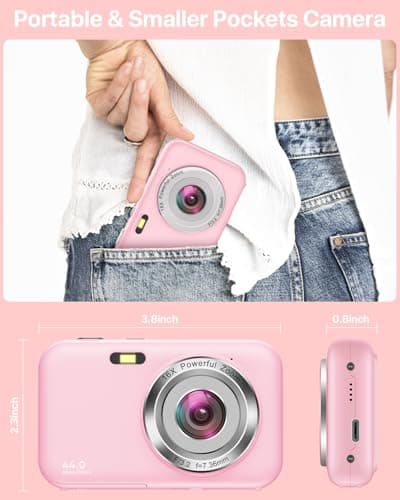 Digital Camera, Kids Camera with 32GB Card, FHD 1080P 44MP Vlogging Camera, 16X Zoom Point and Shoot Digital Camera Compact Portable Rechargeable Cameras for Teens Boys Girls Students Seniors-Pink - Thumbnail 5