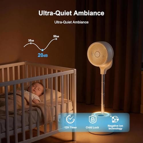 Smart Fan for Indoor & Outdoor Use, 20dB Quiet DC Motor, 360° Head & 90° Base, Adjustable Height, Built-in Battery (8-12Hrs), Wi-Fi App & Remote, 6 Speeds & 12H Timer - Thumbnail 6