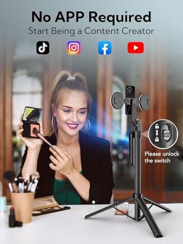 USKEYVISION Auto Face Tracking Tripod 360 Rotation,70.9” Phone Tripod for iPhone w/Fill Light,Selfie Stick for iPhone w/Remote Control,Phone Holder Video Recording for Content Creators TikTok(UTK-02) - Thumbnail 2