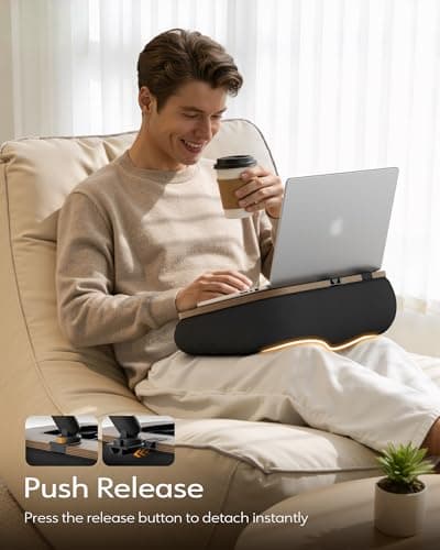 LULULOOK 2-in-1 Lap Desk & Kindle Pillow Stand, Laptop Desk Holder with Beanbag Cushion & Foldable Arm for 14" Laptop,iPad, Phone, 4.7-14.6" Tablet & Kindle Reading in Bed - Thumbnail 4