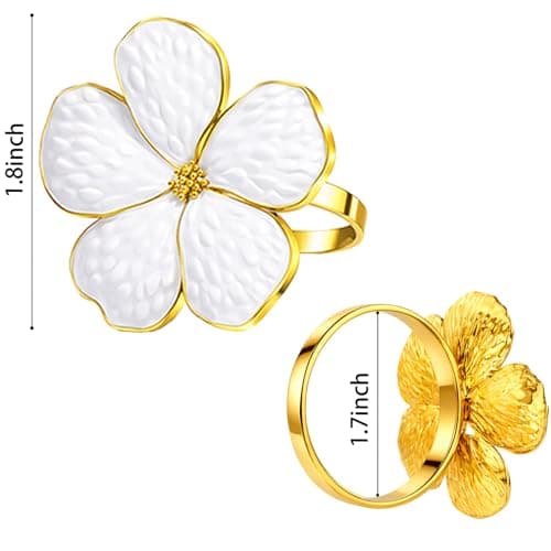 Flower Napkin Rings Set of 8, European Palace-Style Glaze, High-Temperature Fired Ideal for Photography Props, Ribbon Clips, or Curtain Tiebacks, Weddings/Birthdays (White) - Thumbnail 4