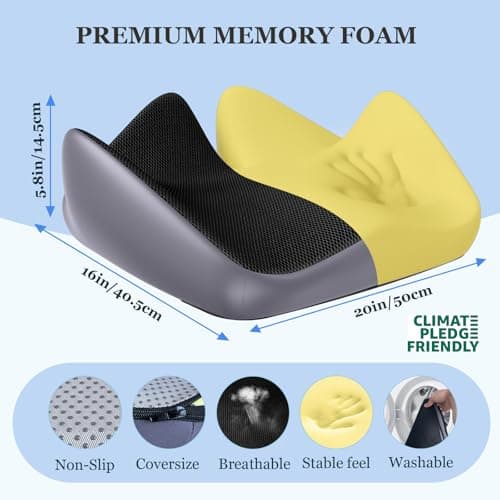 Seat Cushion for Relief Sciatica - Memory Foam Cushion for Office Chair, Hip & Coccyx Pain Relief for Long Sitting,2025 Upgraded Large Seat Pillow for Soft Support,for Game Chair/Wheelchair - Thumbnail 2