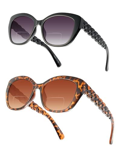 LADEESSE Reading Sunglasses for Women - Stylish Bifocal Sunglasses with Readers Built-in - UV400 Protection - 2 Pack +2.75