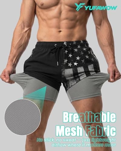 9 Inch 9in Men Swim Trunks Compression Liner Quick Dry Pocket Lined Inseam American Flag 4th July Red White Blue USA Patriotic Male Swimwear Swimsuit Swimtrunks Boardshorts Bathing Suit Beach Short - Thumbnail 3