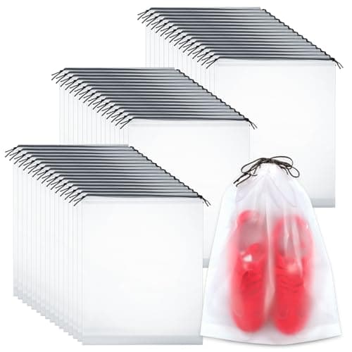 50 Pack Shoe Bags for Travel, 15.7" x 11.8" Large Clear Travel Shoe Bag Vacation Essentials Cruise Essentials Portable Drawstring Packing for Men & Women