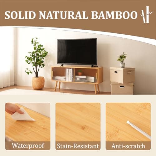 Baveke Bamboo TV Stand for TVs up to 50 Inches, Entertainment Center is Feat FSC-Certified Bamboo for Gaming Console, Modern Accent TV Console Cabinet for Living Room Bedroom (39.4) - Thumbnail 6