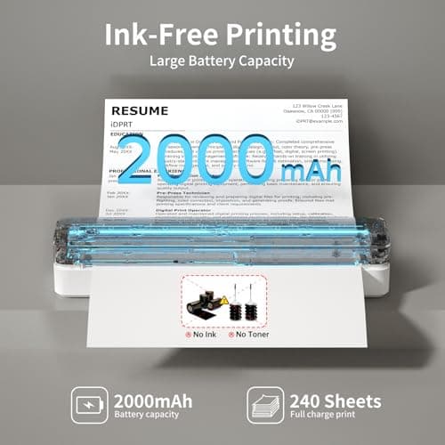 iDPRT Portable Inkless Printer for Travel,Wireless Thermal Printers Support 8.5" x 11" US Letter/A4,Small Mobile Bluetooth Printer for Home Use,Office,Vehicles,Compatible with Smartphone & Laptop - Thumbnail 4