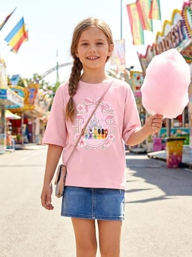 Magic Kingdom Shirts for Girls Oversized Magical Castle Princess T-Shirts Kids Family Vacation Trip Tee Pink - Thumbnail 4