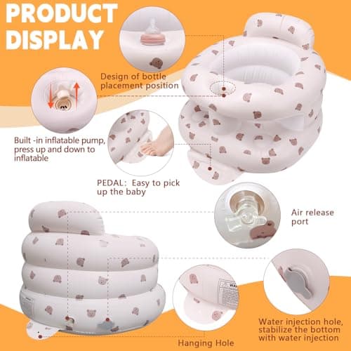 Inflatable Baby Seat for Babies 3 Months & Up, Inflatable Baby Support Seat for Sitting Up, Toddler Baby Floor Chair with Built in Air Pump, Upgrade Water Injection Function, More Stable (Color#01) - Thumbnail 2
