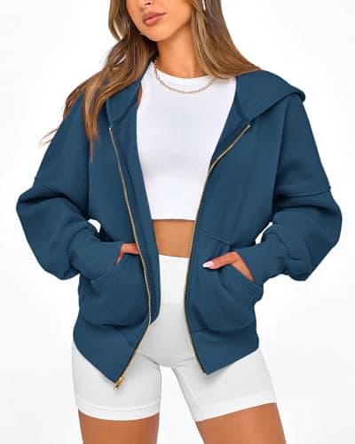 BTFBM Hoodies For Women Spring Clothing 2026 Long Sleeve Zip Up Fleece Fashion Sweatshirts Jacket Y2K Hoodie Fall Fashion(Dark Blue, Small) - Thumbnail 3